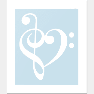 heart shaped treble and bass clef Posters and Art